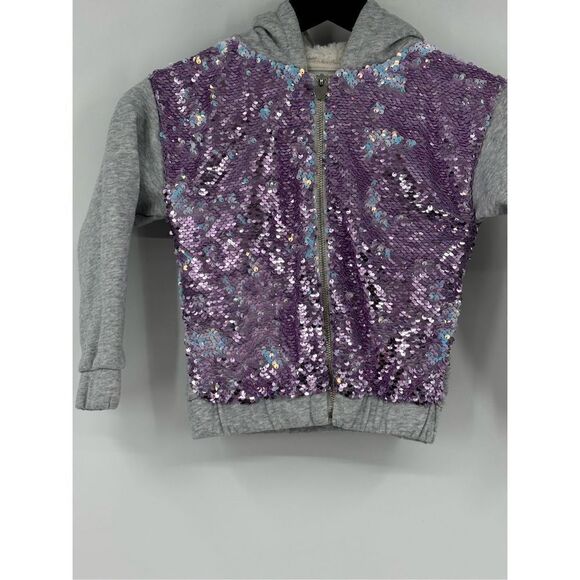 465 Kids by Garanimals  gray sweater hoodie with purple sequins size 5 - Picture 3 of 9